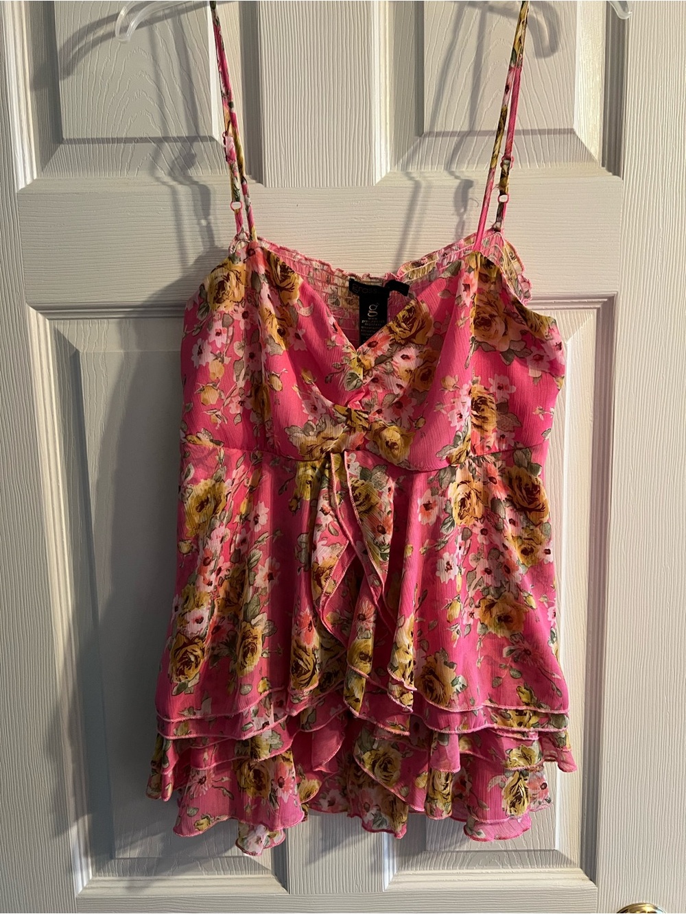 Y2K Pink Floral Ruffled Cami Tank Top
